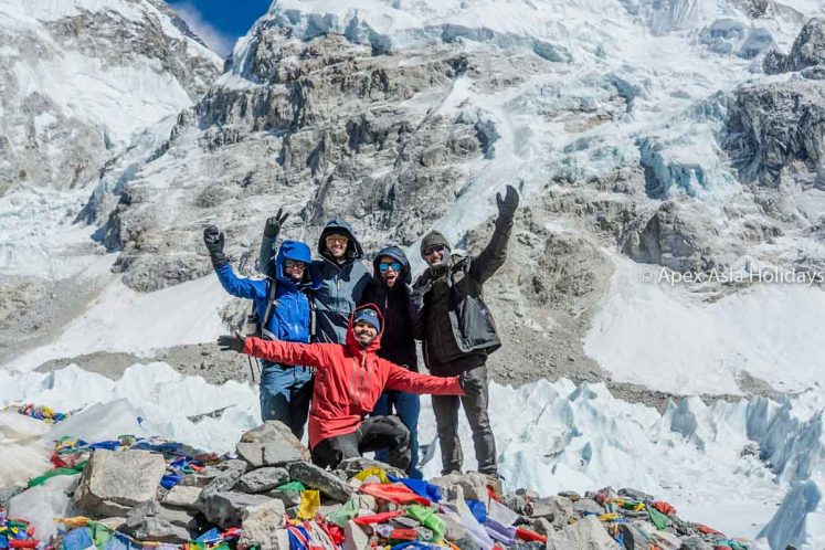 Our Valuable trekkers taking photos at Everest Base Camp with Apex Asia Holidays